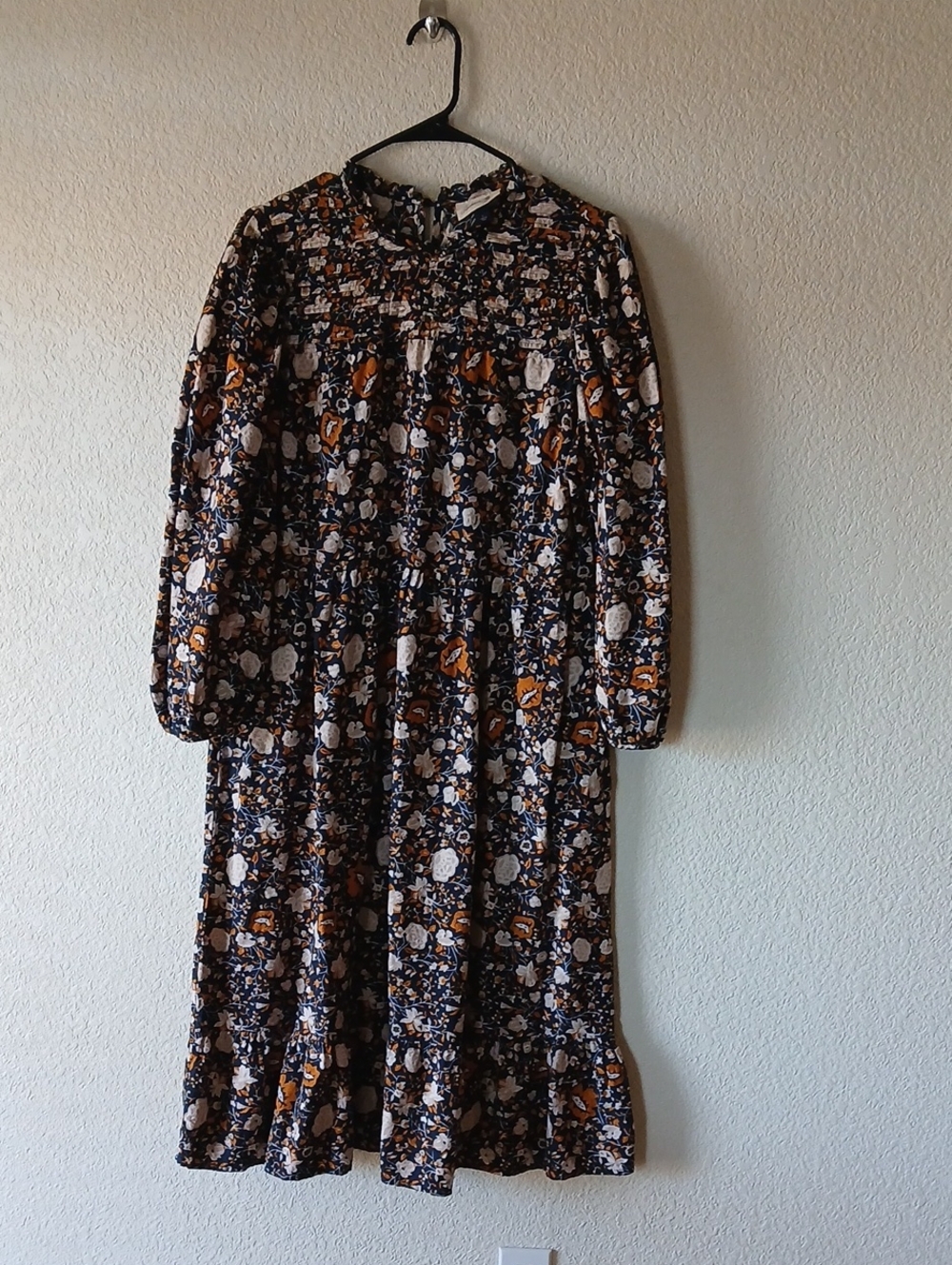 Universal Thread Floral Long Sleeve Midi Dress - Navy Blue Rust & Cream Womens